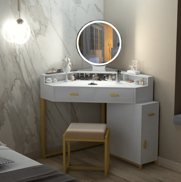 Corner Vanity table with Lighted mirror 