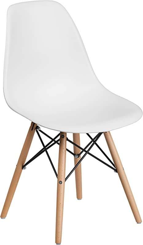  Flash Furniture Elon Series White Plastic Chair with Wooden Legs
