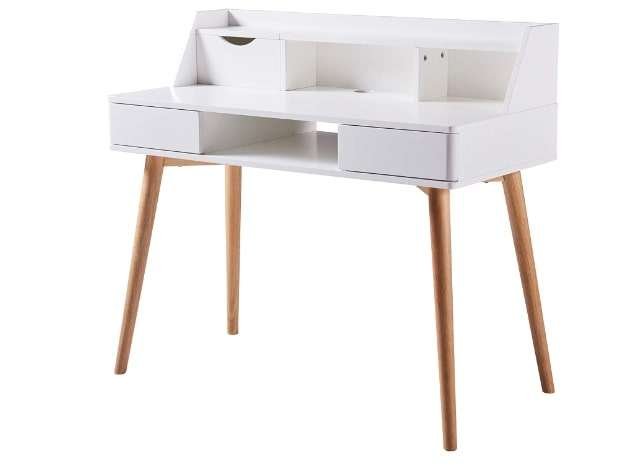 Versanora Creativo White Work Study Desk for Teenagers  with Storage Drawer Shelf Natural