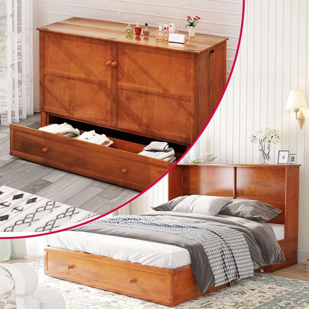 MUZZ-Queen-Size-Murphy-Cabinet-Bed-with-Memory-Foam-Mattress-Charging-Station-and-Large-Drawer