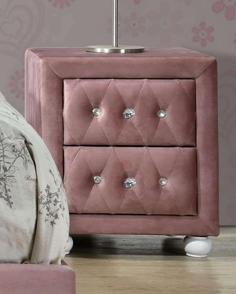 Acme Furniture Reggie Nightstand, Pink Fabric