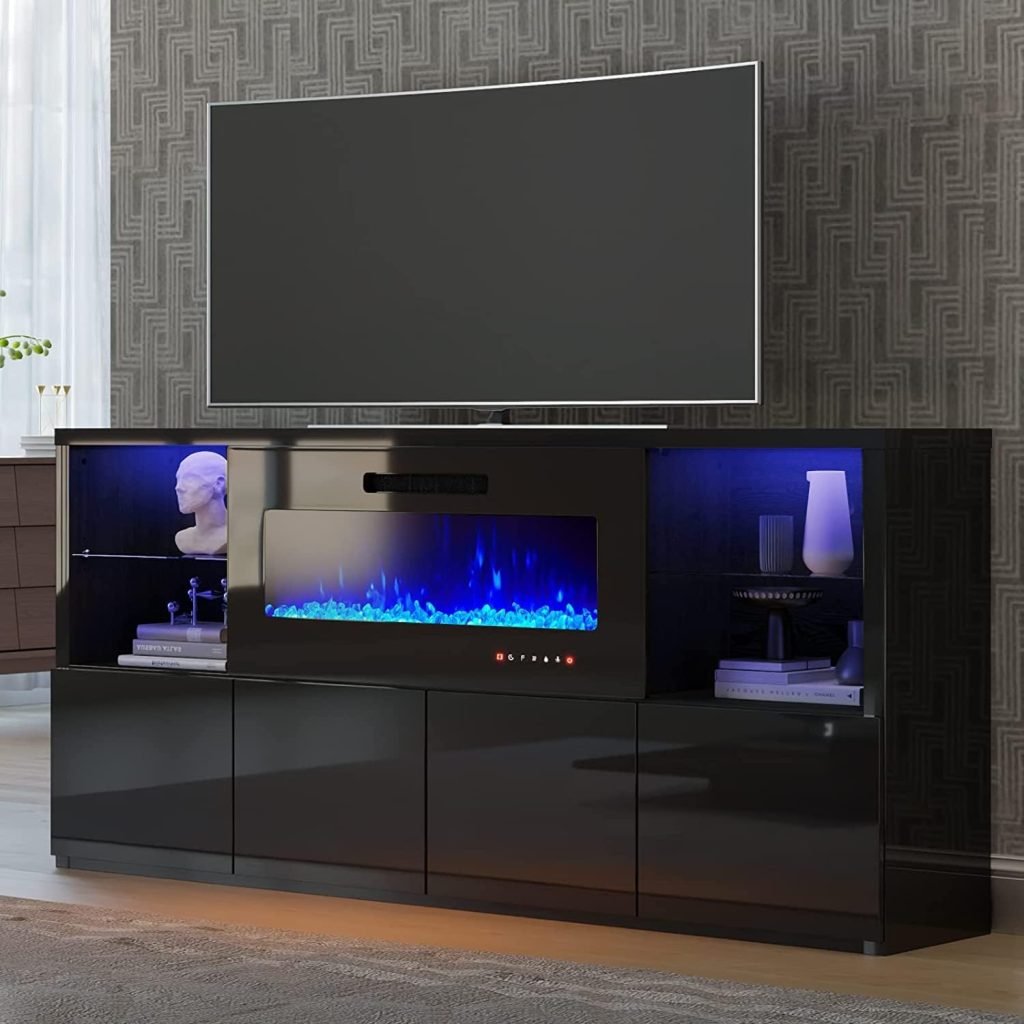 Amerlife Modern Floating Tv Stand With Fireplace