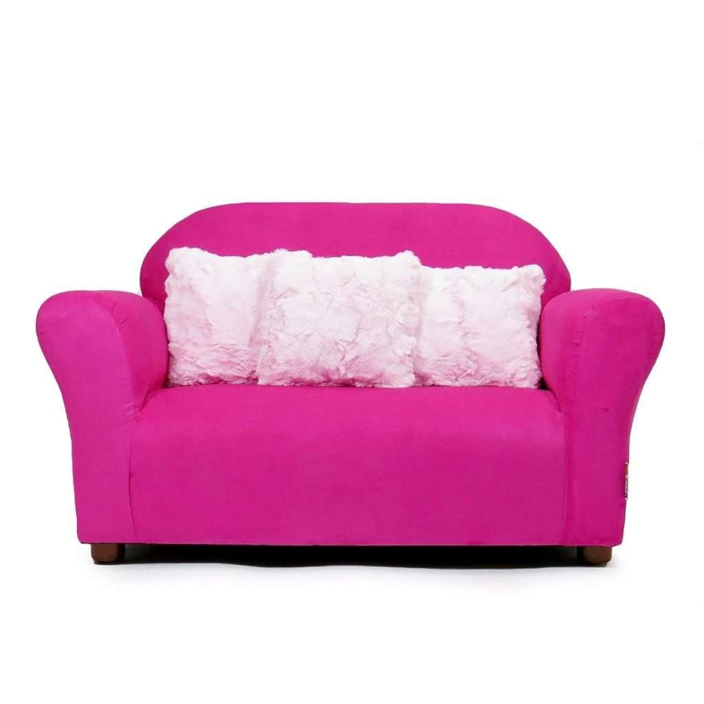 Keet Plush Childrens Sofa with Accent Pillows, Hot Pink
