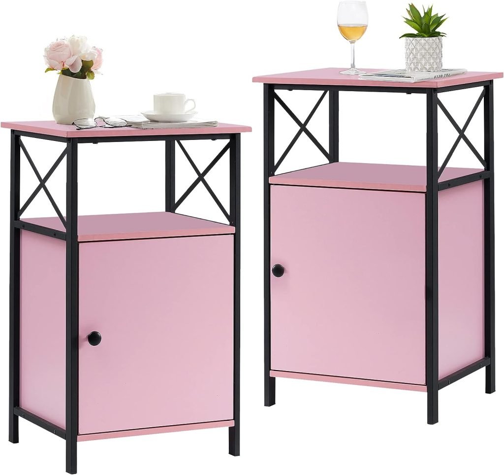 Vecelo Modern NightStand Pink Furniture Living Room