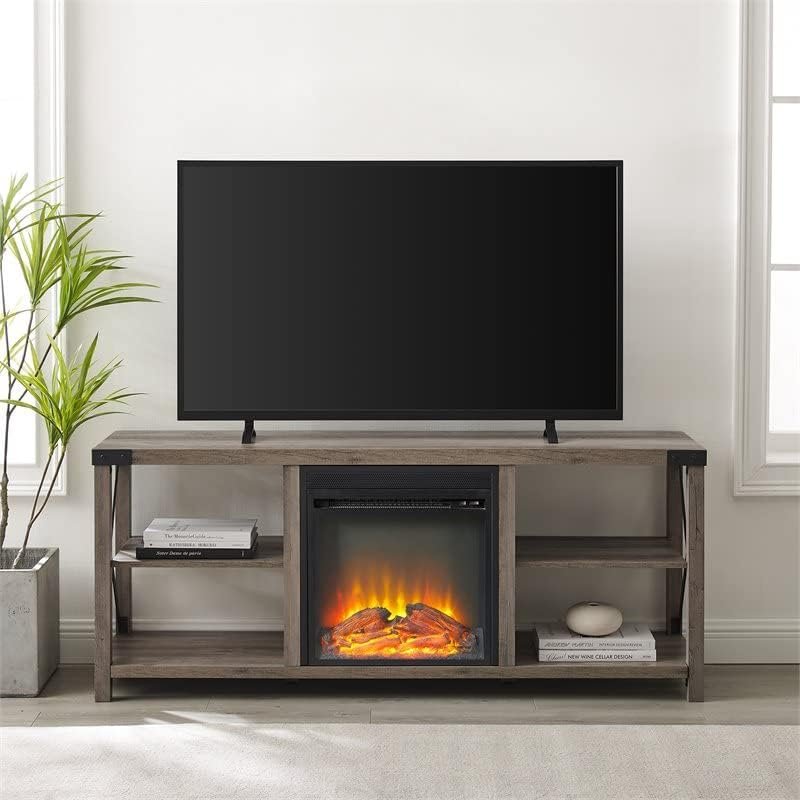 Walker Edison Faye Modern Floating Tv Stand With Fireplace