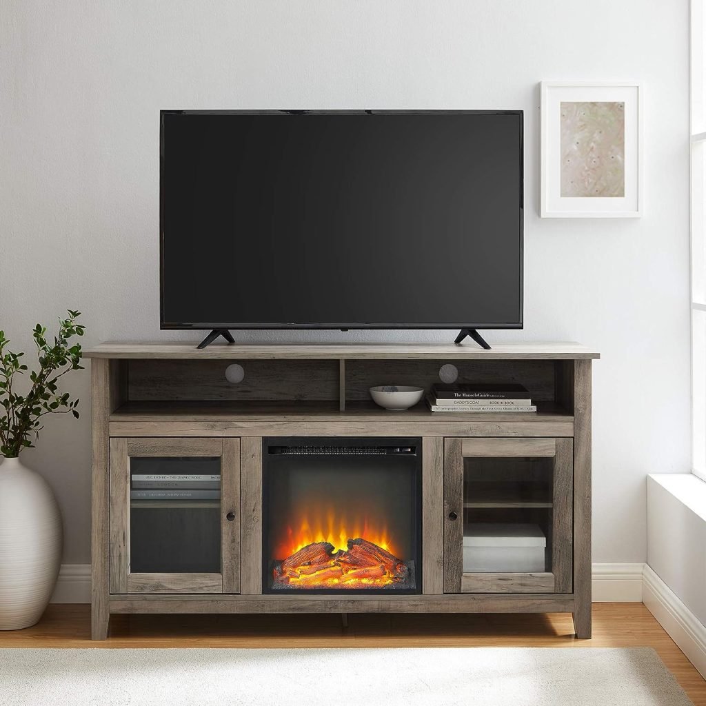 Walker Edison Glenwood Rustic Floating Tv Stand With Fireplace