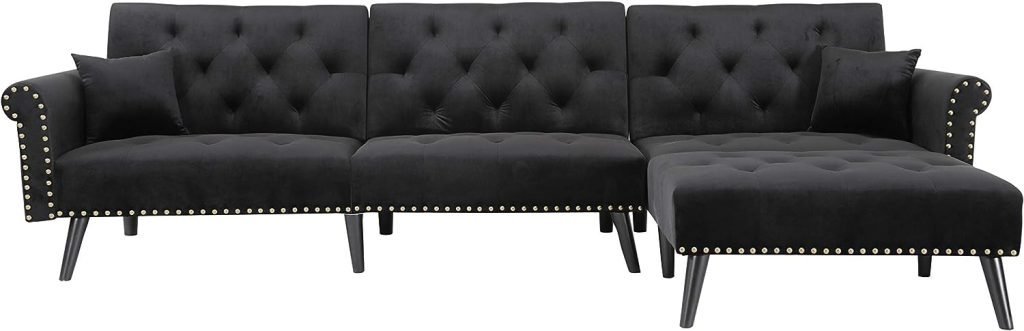 Fulife Velvet Convertible Sleeper Sofa Black Furniture Living Room