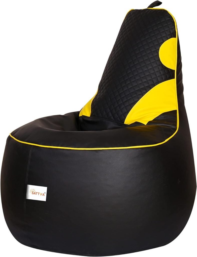 SATTVA 3.5Ft Faux Leather Gaming Bean Bag Chair (Black Yellow)
