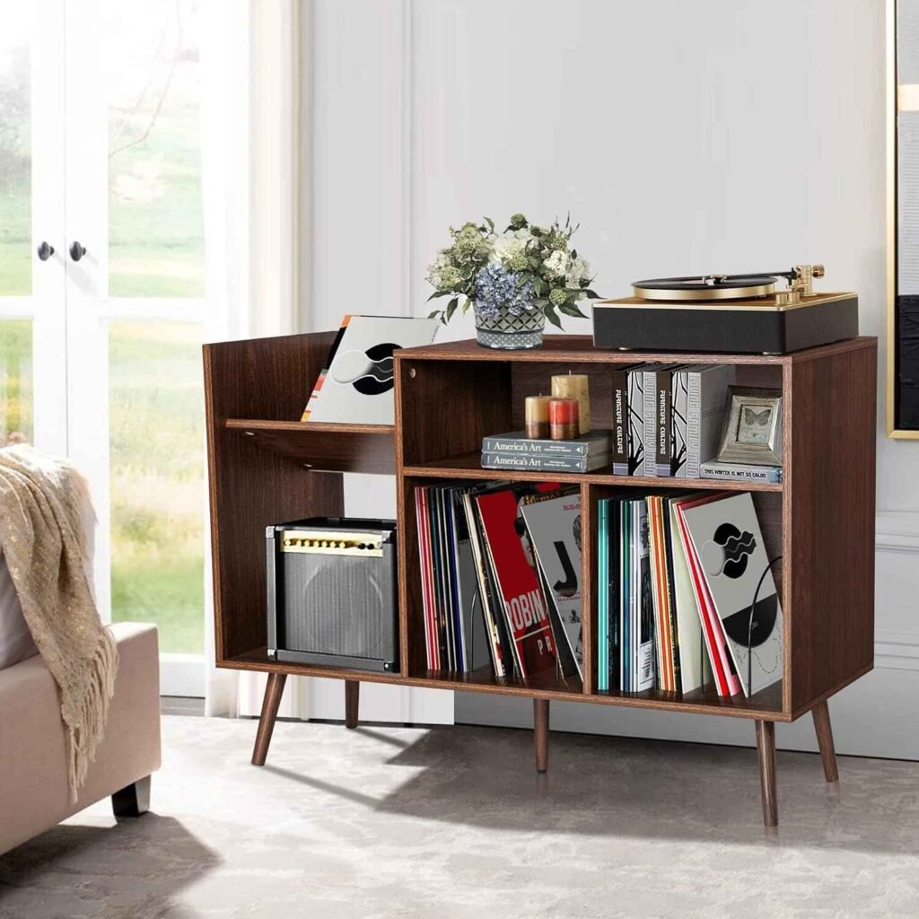 RARZOE Record Player Stand: Mid-Century Style with Ample Storage