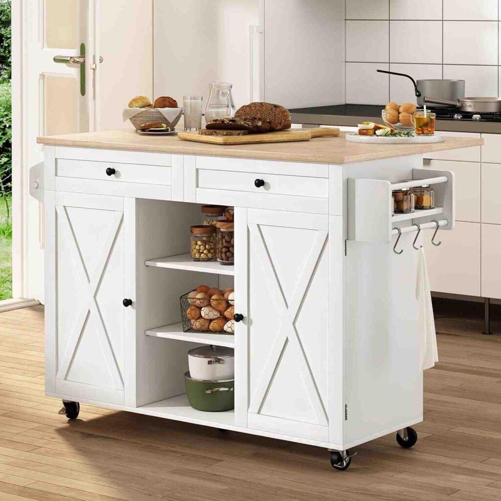 HLR Kitchen Island Cart: Expandable Workspace and Storage with Wheels