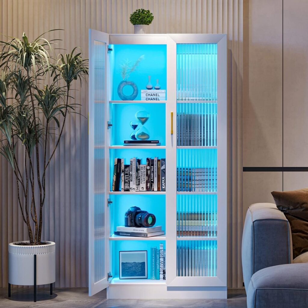LVSOMT Display Cabinet: Illuminate Your Storage (White)